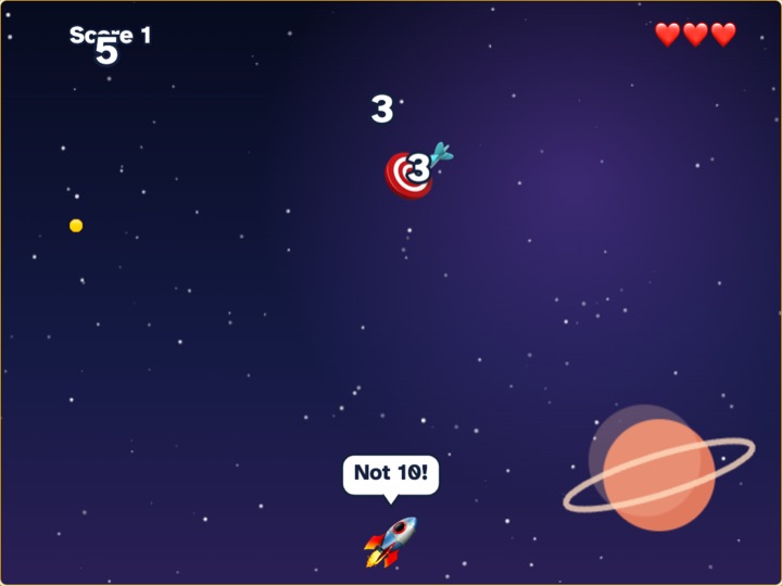 Add to 10: falling numbers and a crosshair in space