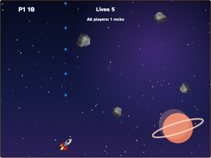 Rock Blaster: a rocket shooting at rocks in space