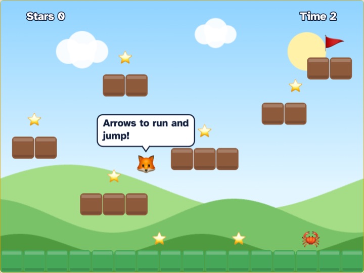 Star Hop: a fox jumping between platforms on green hills